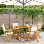 Scaune de grădină pliabile 4 buc., textil alb crem/lemn masiv GartenMobel Dekor