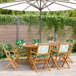 Scaune de grădină pliabile 6 buc., textil verde/lemn masiv GartenMobel Dekor