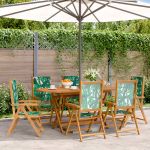 Scaune de grădină rabatabile 6 buc., textil verde/lemn masiv GartenMobel Dekor