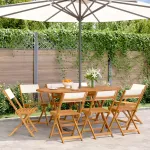 Scaune de grădină pliabile 8 buc., textil alb crem/lemn masiv GartenMobel Dekor