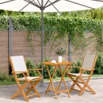 Set mobilier bistro, 3 piese, textil alb crem/lemn masiv GartenMobel Dekor