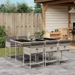 Set mobilier de grădină cu perne, 7 piese gri deschis poliratan GartenMobel Dekor