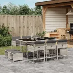 Set mobilier de grădină cu perne 11 piese gri deschis poliratan GartenMobel Dekor