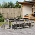 Set mobilier de grădină cu perne 13 piese gri deschis poliratan GartenMobel Dekor