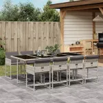 Set mobilier grădină cu perne, 9 piese, gri deschis, poliratan GartenMobel Dekor