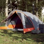 Cabină cort de camping 4 persoane gri și portocaliu impermeabil GartenMobel Dekor