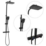 Set de duș cu două capete, mixer și furtun, negru, alamă GartenMobel Dekor