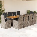 Set mobilier de grădină cu perne, 11 piese, gri, poliratan GartenMobel Dekor