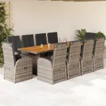 Set mobilier de grădină cu perne, 11 piese, gri, poliratan GartenMobel Dekor