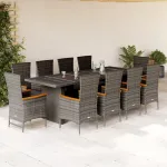 Set mobilier de grădină cu perne, 11 piese, gri, poliratan GartenMobel Dekor