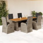 Set mobilier de grădină cu perne, 7 piese, gri, poliratan GartenMobel Dekor