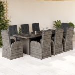 Set mobilier grădină cu perne, 9 piese, gri, poliratan GartenMobel Dekor