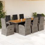 Set mobilier grădină cu perne, 9 piese, gri, poliratan GartenMobel Dekor