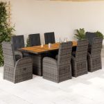 Set mobilier grădină cu perne, 9 piese, gri, poliratan GartenMobel Dekor