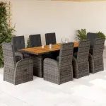 Set mobilier grădină cu perne, 9 piese, gri, poliratan GartenMobel Dekor
