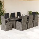 Set mobilier grădină cu perne, 9 piese, gri, poliratan GartenMobel Dekor