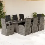 Set mobilier grădină cu perne, 9 piese, gri, poliratan GartenMobel Dekor