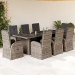 Set mobilier grădină cu perne, 9 piese, gri, poliratan GartenMobel Dekor