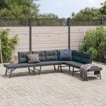 Bănci de grădină cu perne 4 buc negru oțel vopsit electrostatic GartenMobel Dekor