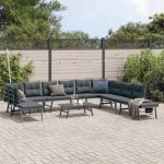 Bănci de grădină cu perne 6 buc negru oțel vopsit electrostatic GartenMobel Dekor