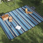 Pătură picnic pliabilă, dungi albastre alb, 200x150 cm catifea GartenMobel Dekor