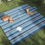 Pătură picnic pliabilă, dungi albastre alb, 200x200 cm catifea GartenMobel Dekor
