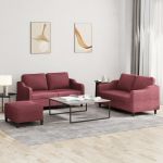 Set canapea cu perne, 3 piese, roșu vin, material textil GartenMobel Dekor