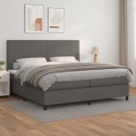 Pat box spring cu saltea, gri, 200x200 cm, piele ecologică GartenMobel Dekor