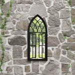 Oglindă de grădină, negru, 70x30 cm, fier, uz exterior GartenMobel Dekor