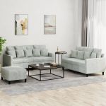 Set de canapele cu perne, 3 piese, gri deschis, catifea GartenMobel Dekor