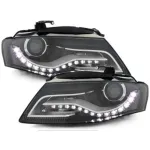 Faruri LED DRL Audi A4 B8 8K (04.2008-2011) cu Lumini de zi Integrate Negru Performance AutoTuning
