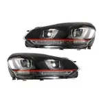 Faruri LED VW Golf 6 VI (2008-2012) Golf 7 U Design With Red Strip GTI Semnal LED Dinamic Performance AutoTuning
