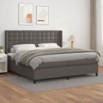 Pat box spring cu saltea, gri, 200x200 cm, piele ecologică GartenMobel Dekor