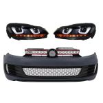Bara Fata cu Faruri LED U Design cu Strip Rosu semnal dinamic VW Golf VI 6 (2008-2013) GTI Look Performance AutoTuning