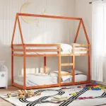 Pat supraetajat cu acoperiș maro ceruit 80x200cm lemn masiv pin GartenMobel Dekor