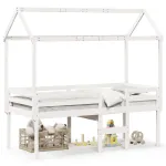 Pat înalt cu acoperiș, alb, 90x200 cm, lemn masiv de pin GartenMobel Dekor