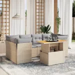 Set canapele de grădină, 7 piese, cu perne, bej, poliratan GartenMobel Dekor