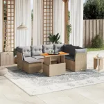 Set canapele de grădină, 8 piese, cu perne, bej, poliratan GartenMobel Dekor