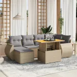 Set canapele de grădină, 7 piese, cu perne, bej, poliratan GartenMobel Dekor