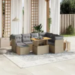 Set canapele de grădină, 8 piese, cu perne, bej, poliratan GartenMobel Dekor