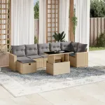 Set canapele de grădină, 8 piese, cu perne, bej, poliratan GartenMobel Dekor