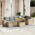 Set canapele de grădină, 8 piese, cu perne, bej, poliratan GartenMobel Dekor