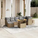 Set canapele de grădină, 8 piese, cu perne, bej, poliratan GartenMobel Dekor