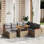 Set canapele de grădină, 8 piese, cu perne, bej, poliratan GartenMobel Dekor