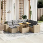 Set canapele de grădină, 8 piese, cu perne, bej, poliratan GartenMobel Dekor