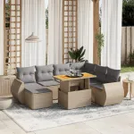 Set canapele de grădină, 8 piese, cu perne, bej, poliratan GartenMobel Dekor