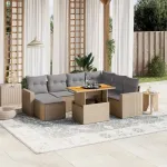Set canapele de grădină, 8 piese, cu perne, bej, poliratan GartenMobel Dekor