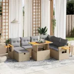 Set canapele de grădină, 8 piese, cu perne, bej, poliratan GartenMobel Dekor