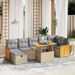 Set canapele de grădină, 8 piese, cu perne, bej, poliratan GartenMobel Dekor