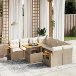 Set canapele de grădină, 9 piese, cu perne, bej, poliratan GartenMobel Dekor